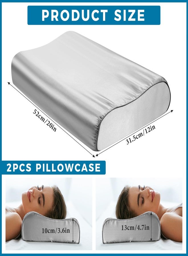 Breling 2 Pcs Silk Pillowcase for Memory Foam Neck Satin Pillow Case for Contoured Support Headrest Wave Shape Soft Smooth Headrest Cover (Light Gray) - Image 2